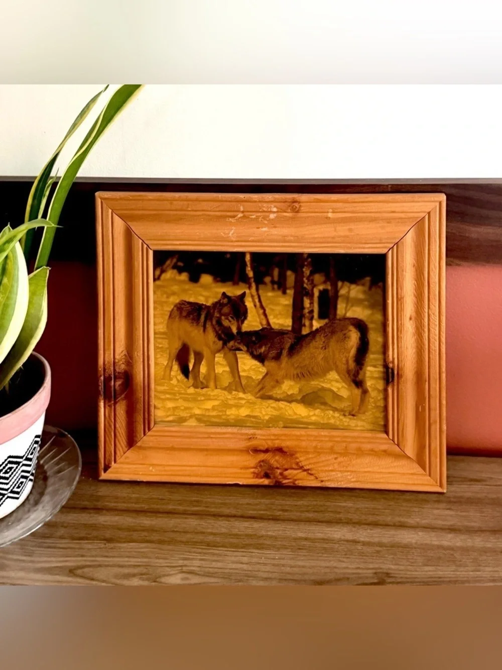 Vintage Wolf Picture Wood Framed Cabin Outdoor Nature Wall Art Rustic Cottage